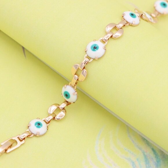 "Turquoise Evil Eye Rose Gold Bracelet with Glossy Gold Accents, XPBL1026 - Picture 2 of 12
